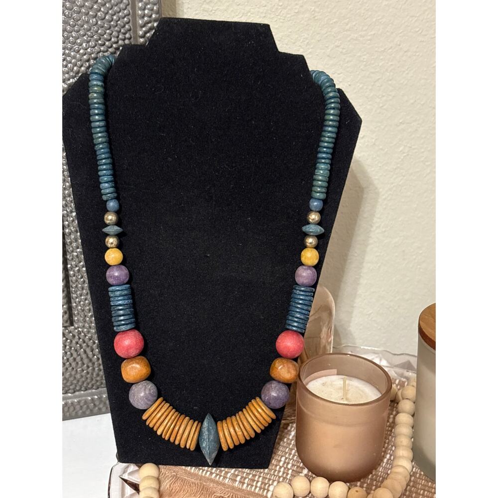 Handmade Boho Mult Color Wooden Beaded Necklace